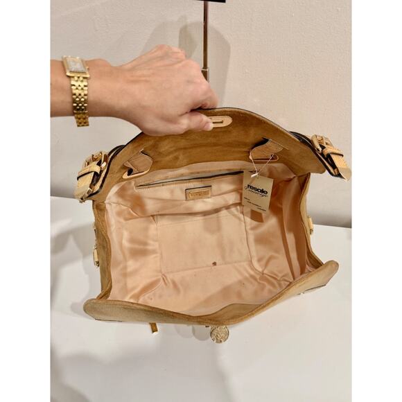 Versace Canyon Crocodile Embossed Leather Suede Medusa Bag Beige Medium - Picture 8 of 11